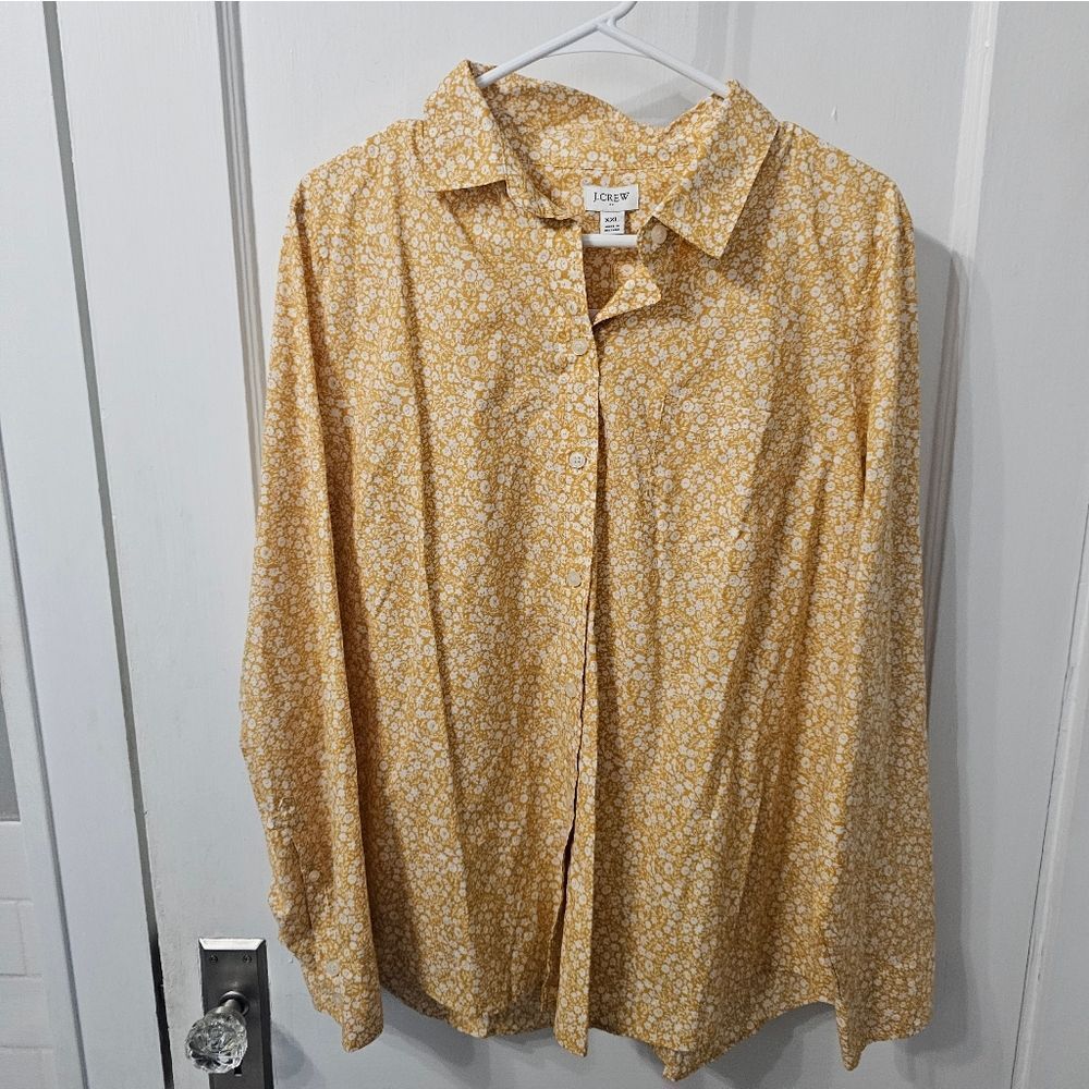 J Crew Yellow Floral Button Down Shirt In XXL